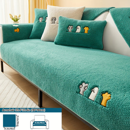 Luxurious faux lamb plush sofa cover for winter, pet-friendly and machine washable. Provides scratch protection and fits single to four-seater sofas, bedroom, and cushion.