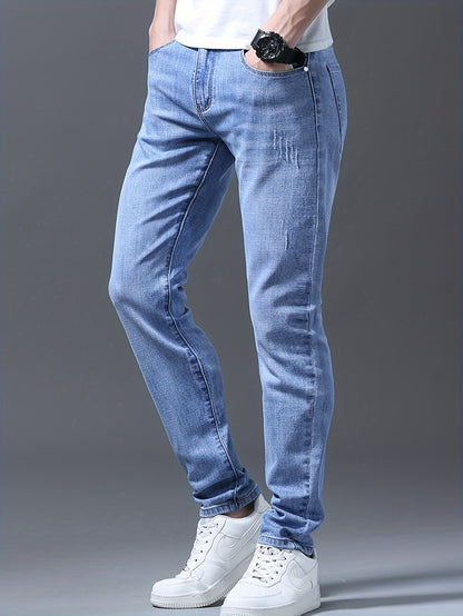 Men's Slim-Fit Stretch Denim Jeans - Light Blue, All-Season Versatility