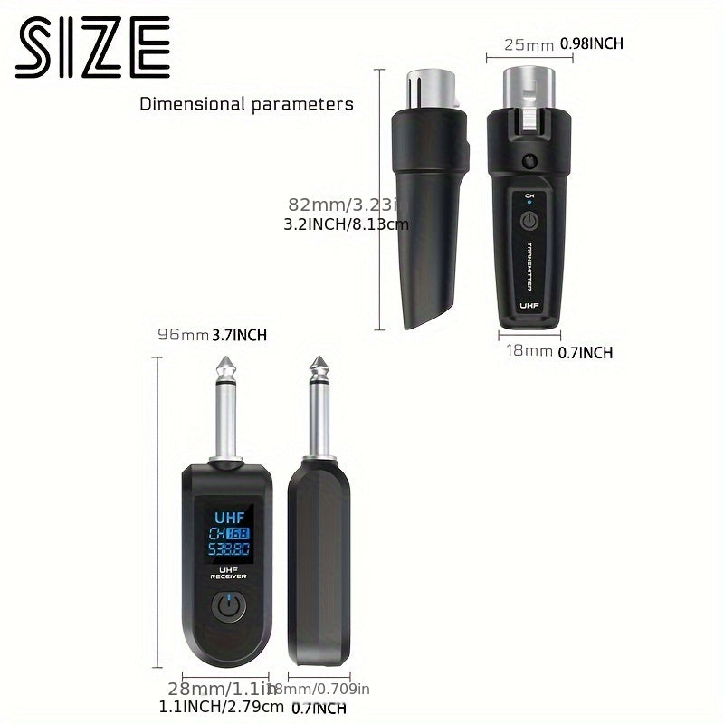 XGeS Dinamik Mikrofon Adapteri: USB-C zaryadlash bilan simsiz tizim, 2.4GHz ko'rsatkich; gitara, mikserlar, PA tizimlari uchun ajoyib; qayta zaryadlanadigan mikrofon.