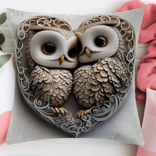 Adorable Owl Valentine's Day Pillow Cover - 45.72x45.72cm, Made of Sturdy Polyester, Easy Zip Closure, Machine Washable - Ideal for Decorating Indoors and Outdoors