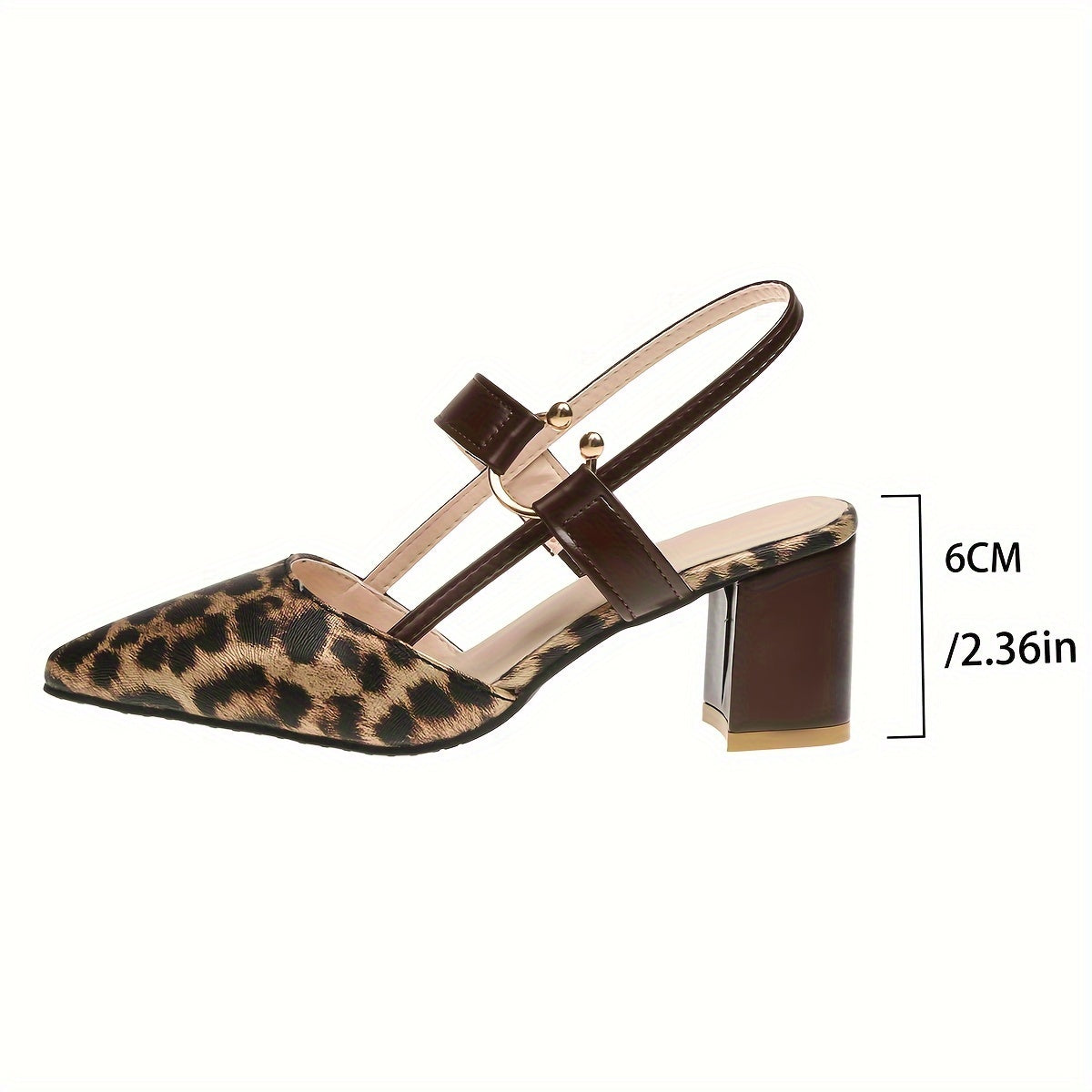 Stylish Women's Leopard Print High Heels - Chic Pointed Toe with Chunky Heel, Slip-On Design with Brown Straps, Versatile for All Occasions