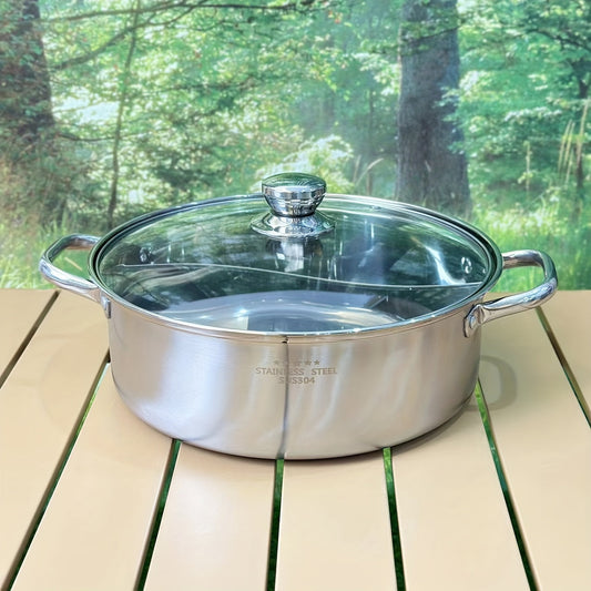 Versatile Multi-Size Stainless Steel Mandarin Duck Hot Pot with Thick Triple-Layer Bottom - Suitable for Various Stove Types, Large Capacity (25.91cm to 33.78cm) - Ideal for Outdoor Camping and Kitchen Cooking