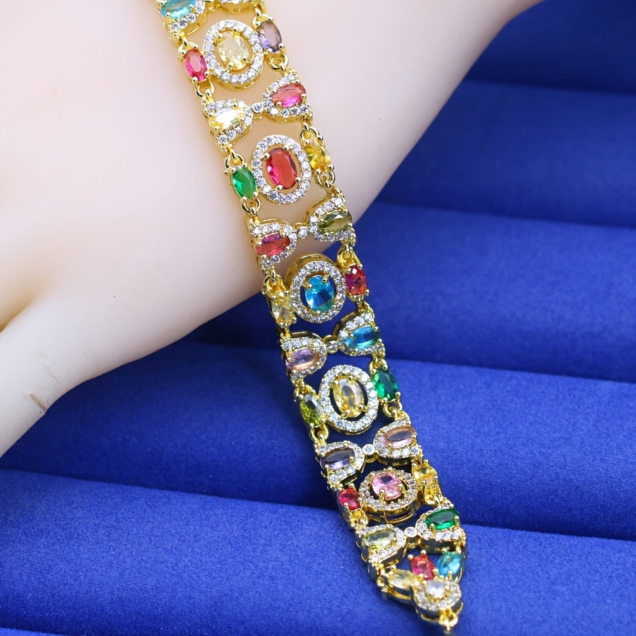 Extravagant Bracelet of 18K Gold Plating with Multicolor Cubic Zirconia - Features Adjustable Clasp, Great for Weddings & Special Events, Perfect Gift for Valentine's Day or Christmas