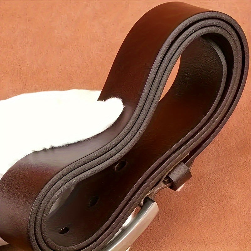 Men's black faux leather belt with automatic buckle - stylish Korean version for young adults.