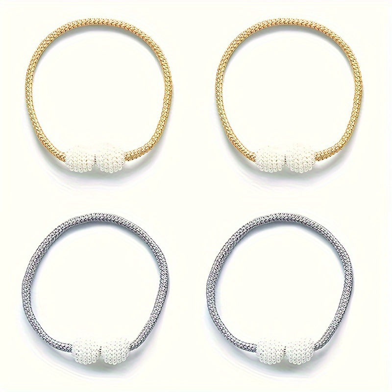 This set includes 4 magnetic curtain tiebacks adorned with artificial pearl balls for elegant home decor. These curtains holdbacks are perfect for adding a touch of style to your bedroom or living room.