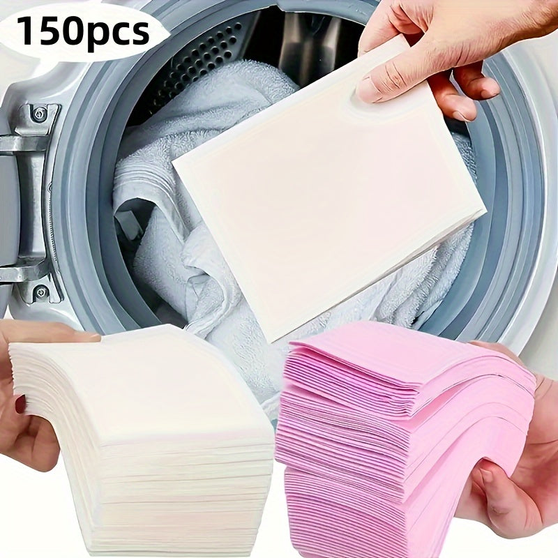 150 Pink Laundry Detergent Sheets for concentrated cleaning, suitable for home, dorm, travel, and camping. Sustainable and efficient with a fresh scent, perfect for hand washing and