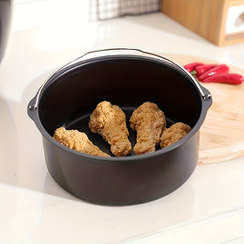 Single piece of kitchen accessory set including an air fryer basket and a heat-resistant cake baking pan with handle - perfect for baking and cooking in your home kitchen.