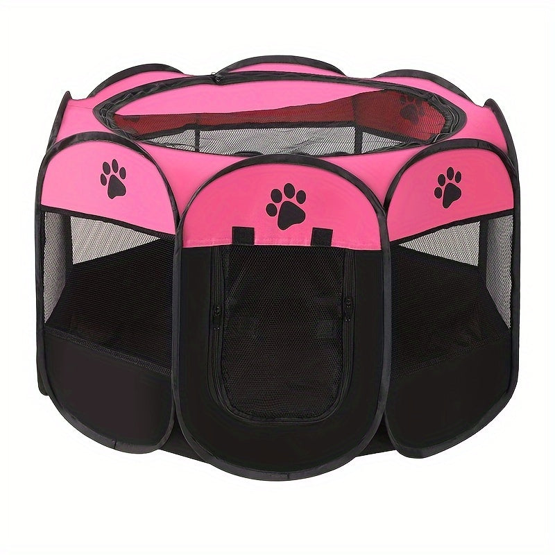 1pc portable Lodge Style Foldable Pet Playpen made of Oxford Cloth with Paw Print Design, easy to assemble and ideal for pets.