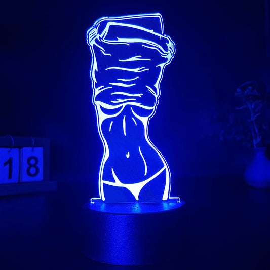 Stylish 3D Illusion Night Light featuring Sexy Lady Design - Touch Control, USB-Powered Desk Lamp for Bedroom Décor.