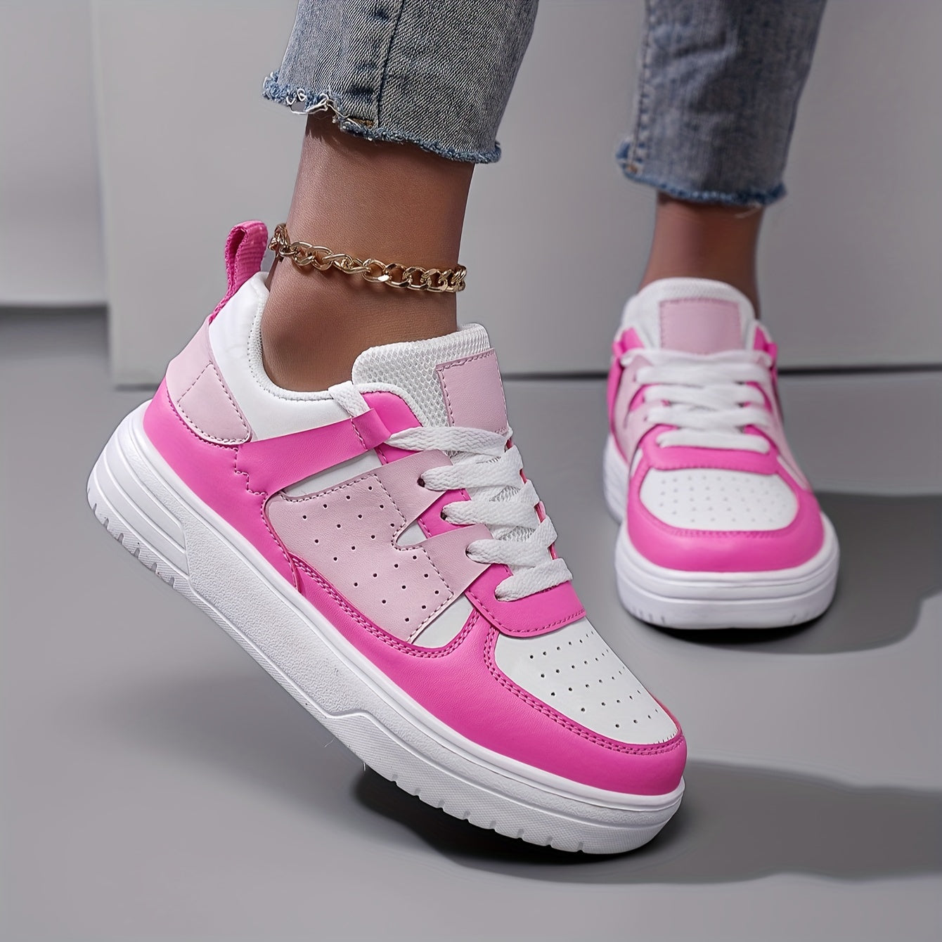 Women's Colorblock Casual Sneakers with Lace Up Platform and Soft Sole