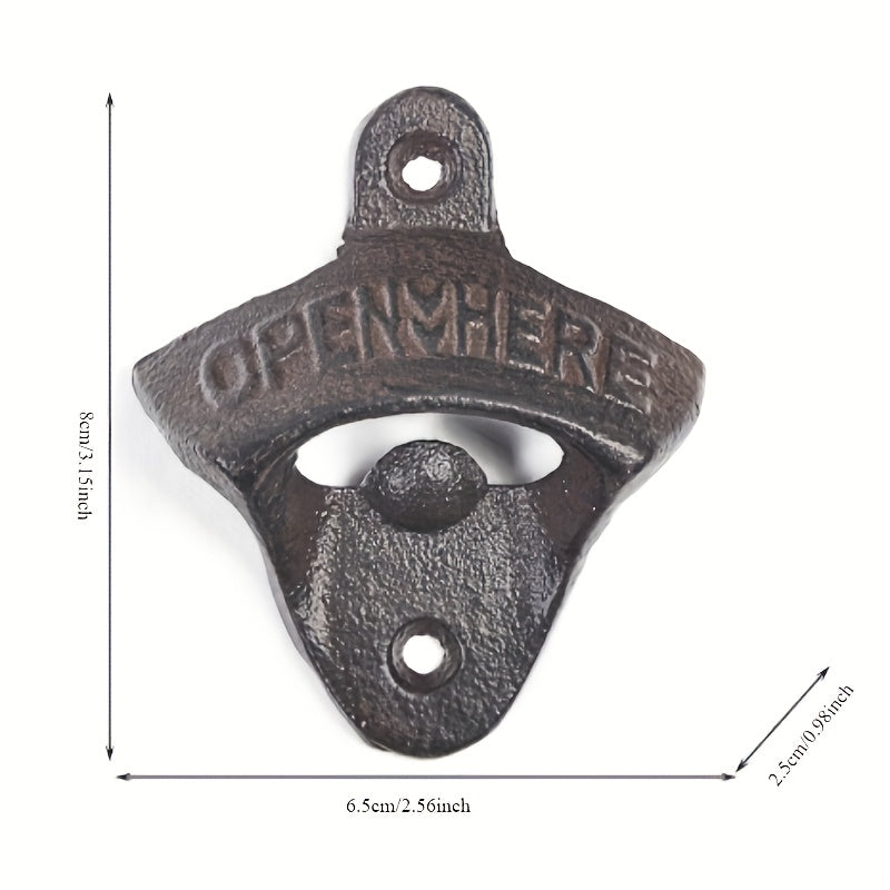 Durable vintage cast iron wall-mounted bottle opener for home, bar, and parties.