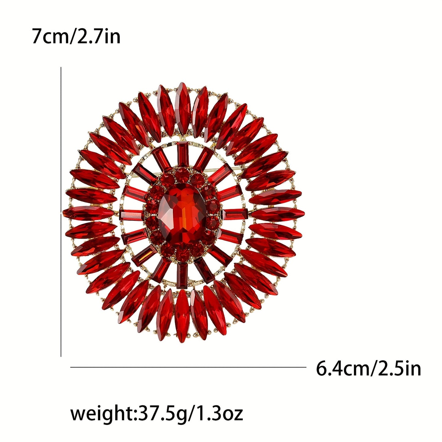 Opulent Red Crystal Brooch featuring Marquise Shapes - A Stylish and Confident Fashion Accessory for Women