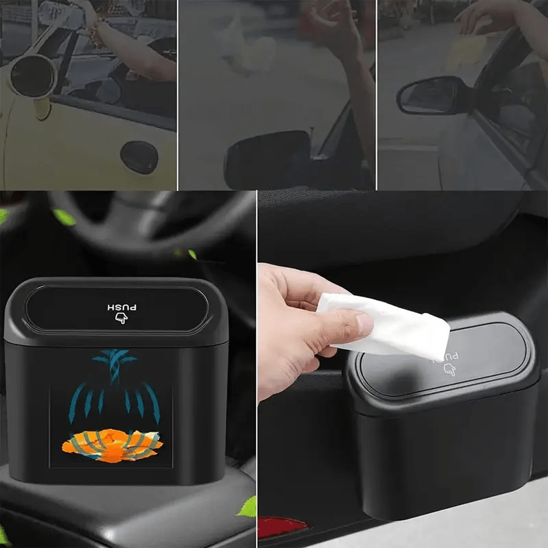 Black Car Trash Bins with Clamshell Lid - Set of 1 or 2, Hanging Side Door Storage Box for Convenient Waste Disposal