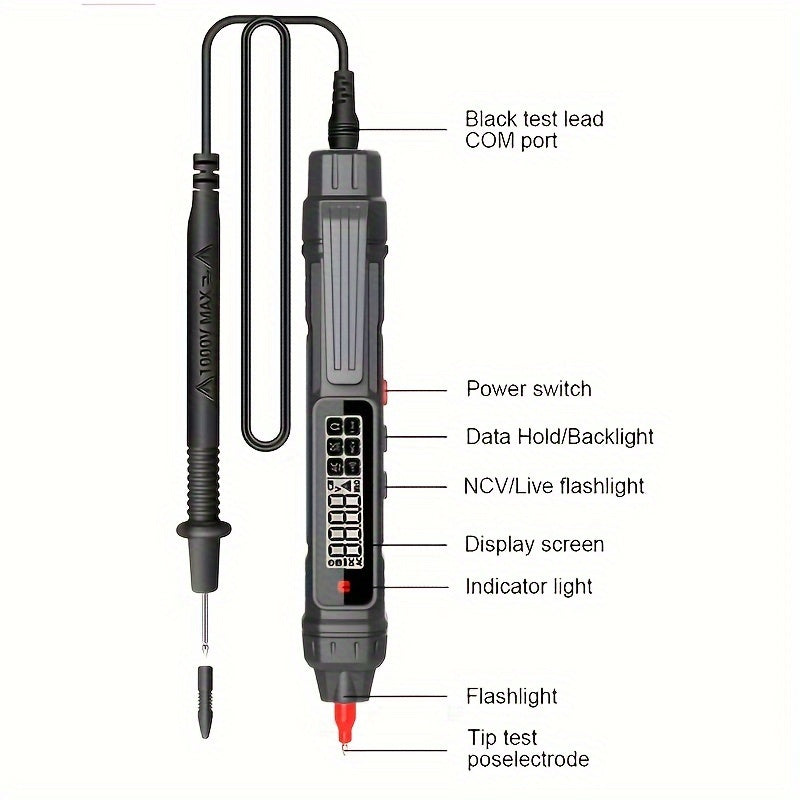 ZLLJMETER Digital Multimeter Pen with AC/DC Voltage Meter, Resistance, Diode, NCV Detection, Analog-Digital Display, PPSU Body, Battery Powered (Battery Not Included)