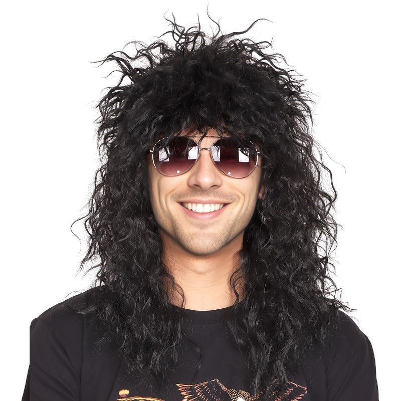 Rock out in this 80's style rock star wig, featuring fluffy coily hair with bangs in a punk-inspired design. Made from acrylic material, this unisex party costume headwear is perfect for clubbing and celebrations.