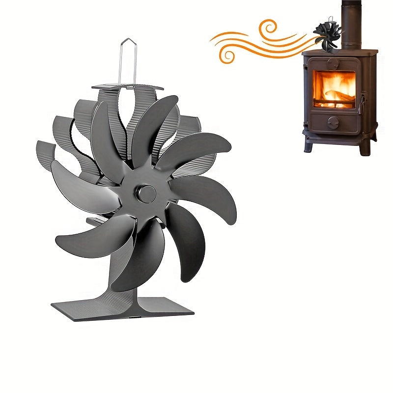 Aluminum 8-Blade Stove Fan for Wood Burning Fireplaces, Achieving High Speed Silent Operation through Heat Power, Enhancing Air Circulation without Electricity, Complete with Accessory Kit and Painted Finish - Perfect Household Heater Fan