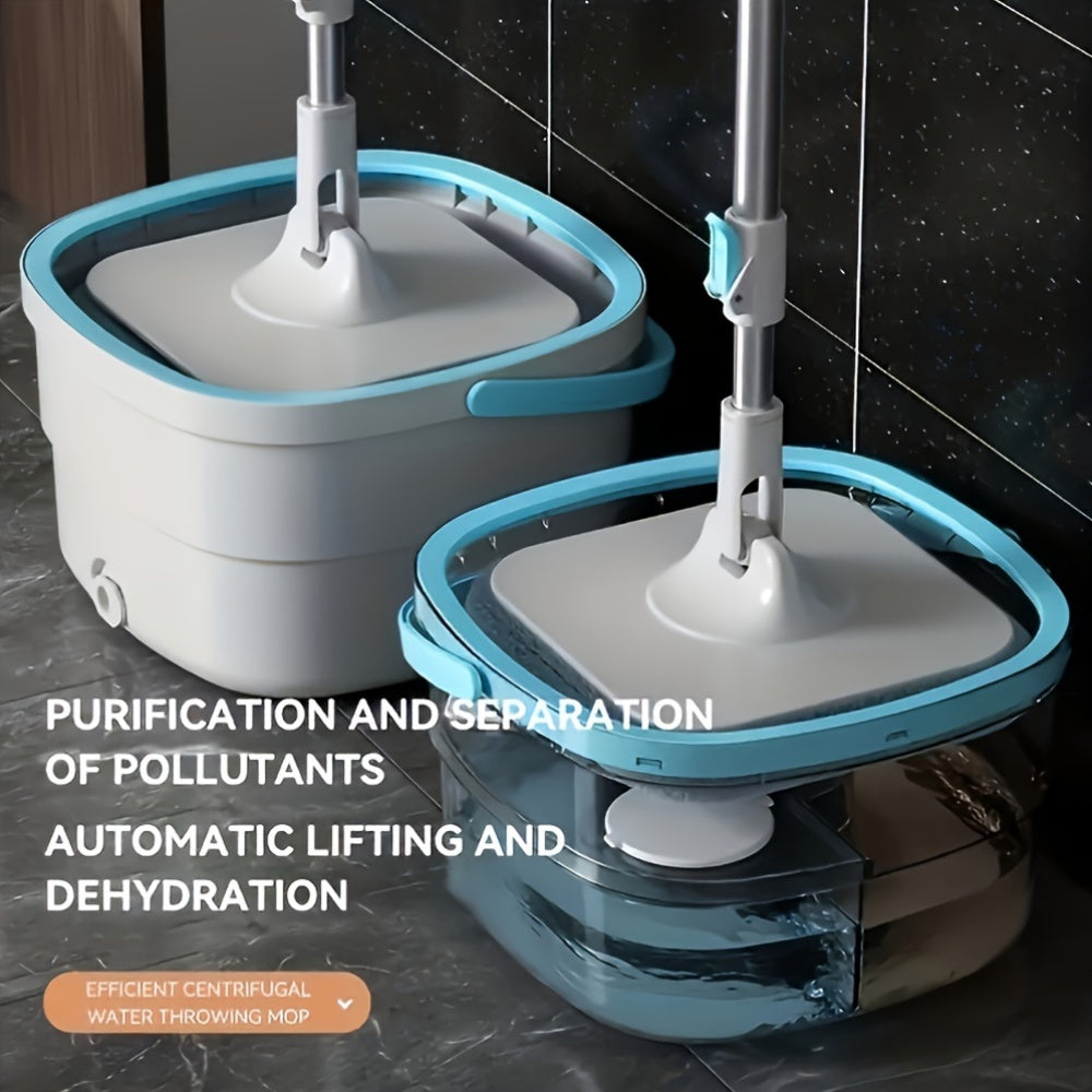 Introducing the Wheat Straw Mop and Bucket Set – This hands-free spin mop comes with separate dirty water for efficient cleaning in any room of the house. It can be used as a wet or dry mop in the living room, bedroom, bathroom, kitchen, or toilet. This