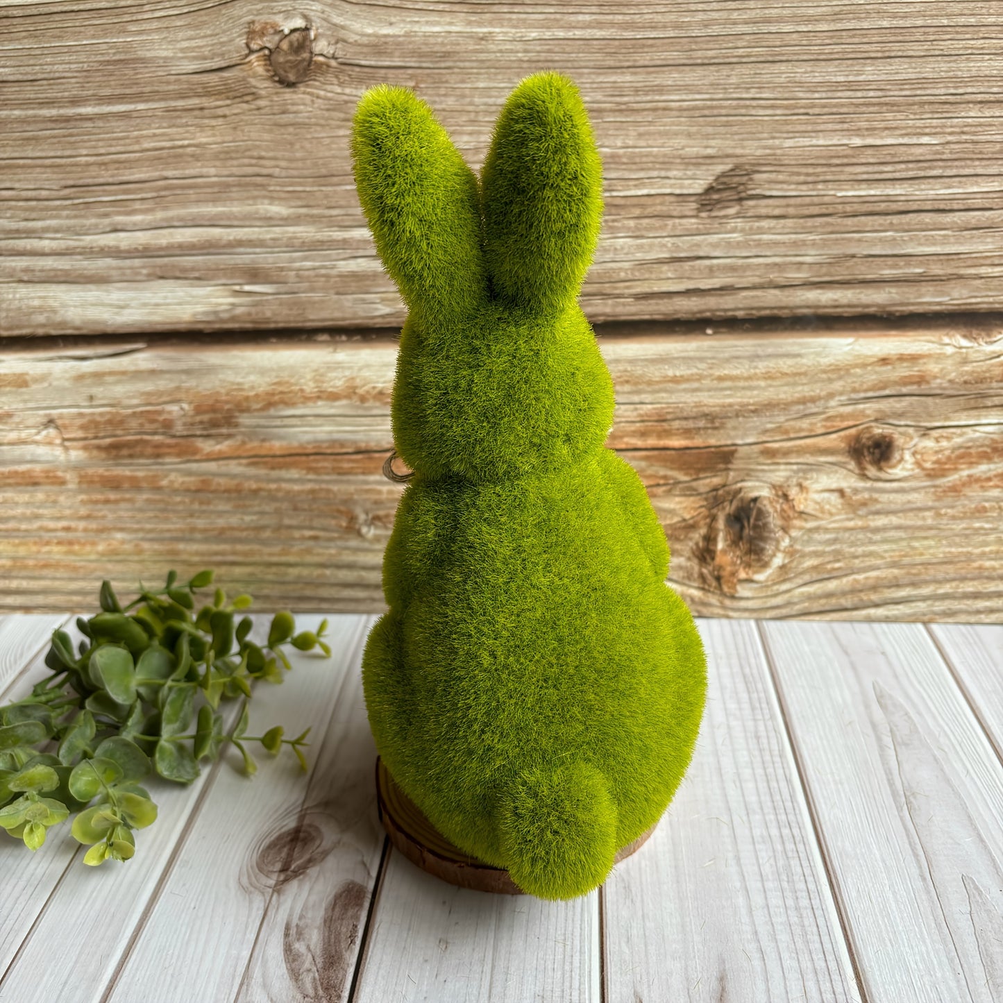 Charming 16.76cm Green Flocked Bunny Statue for Easter and Spring Garden Decor, with Ribbon Accent. Perfect for Holiday Celebrations and Home Yard Display.