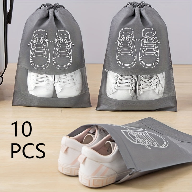 10 Non-woven Travel Shoe Storage Bags - Lightweight, Waterproof, Transparent - Ideal for Shoe Organization