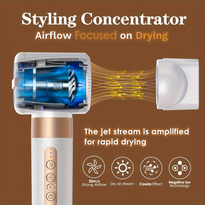 7 in 1 hot air brush with high speed hair dryer, diffuser, oval brush, air curling wand, concentrator attachment, and styler tools.