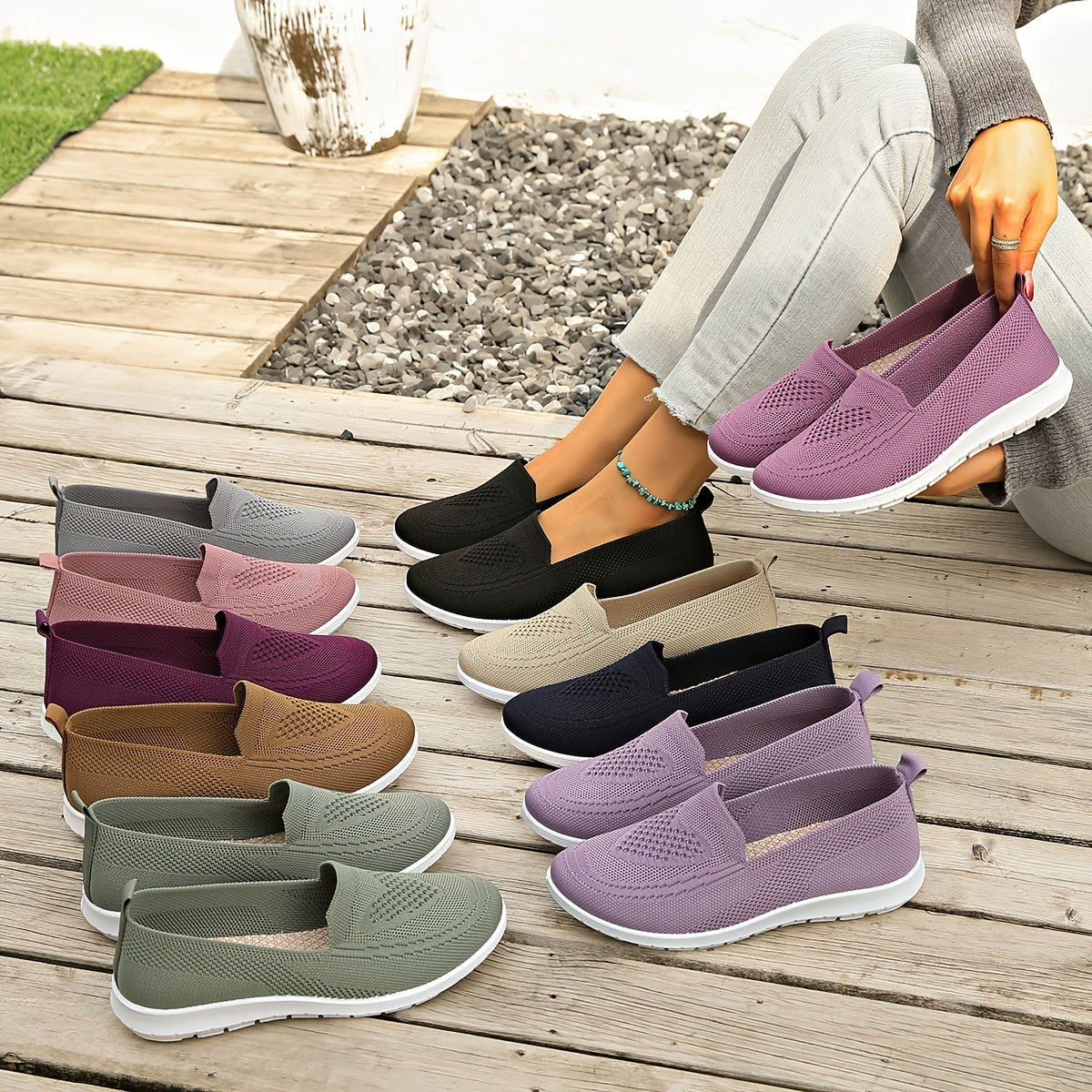 Women's slip-on sneakers are lightweight and breathable with PVC sole and fabric lining. Perfect for all seasons, available in multiple colors.