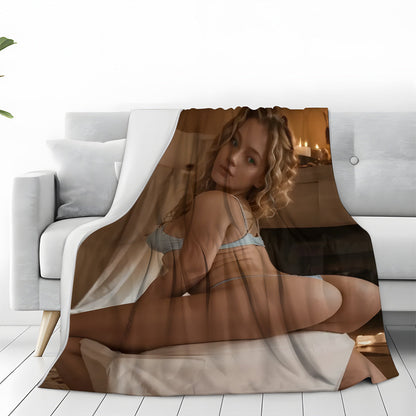 Modern Flannel Throw Blanket with Stain Resistant Fabric, Perfect for All Seasons. This Cozy Polyester Shawl Features a Stunning Blonde Beauty Print, Ideal for Living Room, Bedroom, Office, or Outdoor Camping. A Versatile Home Decor Gift That Provides