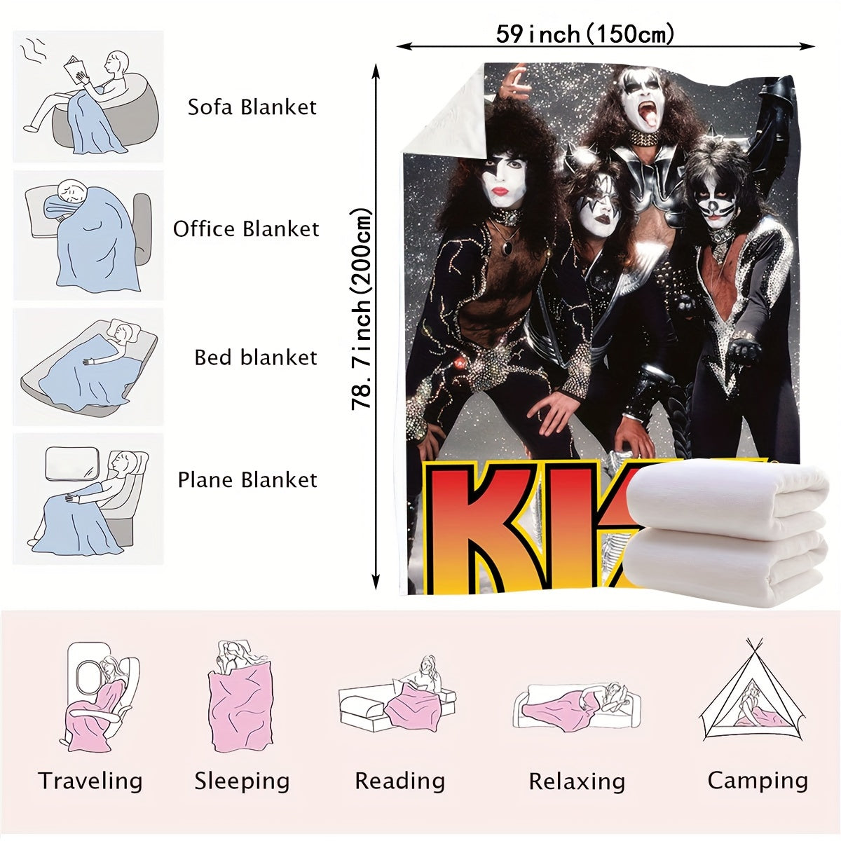 Add a touch of rock 'n' roll to your home with the KISS Rock Band-themed throw blanket. Made from knitted polyester, this lightweight blanket features a vibrant red and yellow gradient design, perfect for adding a contemporary style to your bedroom