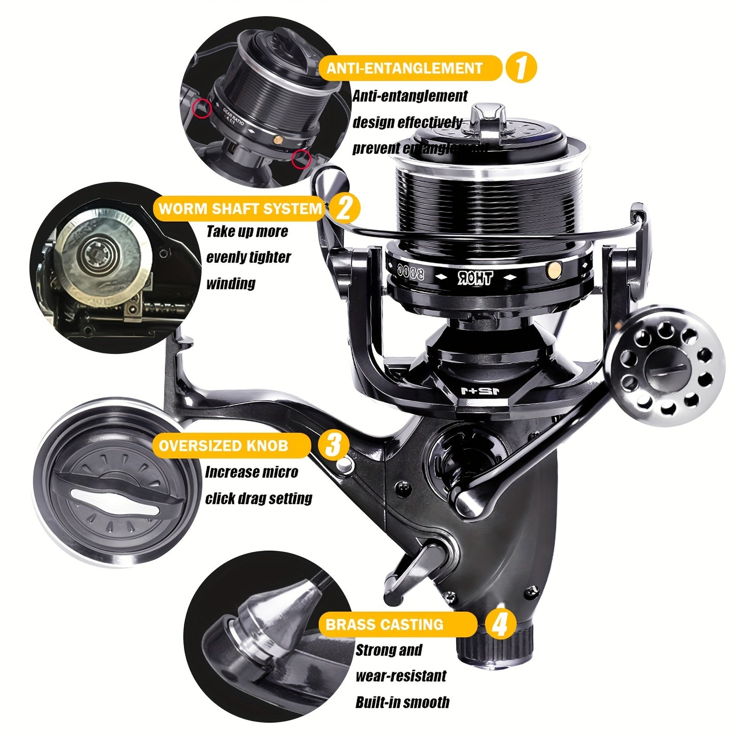 OUYALINE 1pc Spinning Fishing Reel with 10-25kg Strong Double Drag, 7+1BB, Carp Fishing Tackle.