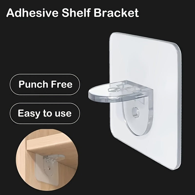 10-Pack of modern plastic adhesive shelf brackets for easy wall mount installation, perfect for closet and cabinet organization, featuring strong non-marking sticky hooks.