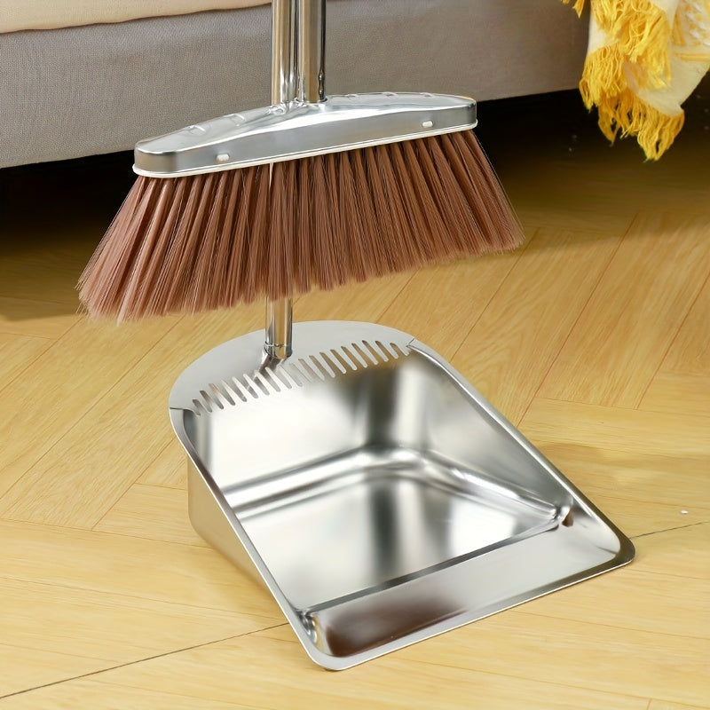 Heavy Duty Stainless Steel Broom and Dustpan Bundle - Long-lasting, Simple to Maintain for Household Cleaning in Various Areas such as Kitchen, Bedroom, Living Room, and Outdoor Environments