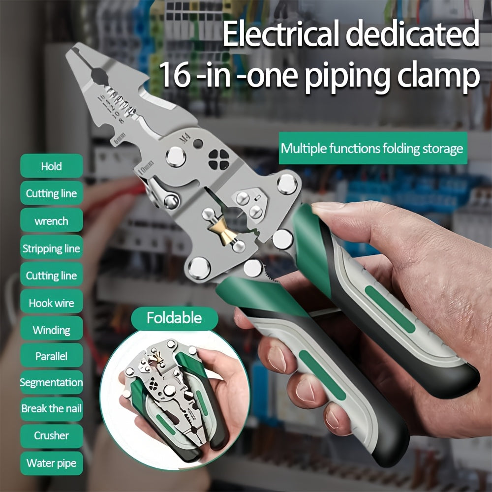 Portable electrician's tool for electrical repair, installation, and automotive maintenance, made of metal material, with multi-functional folding wire stripper.