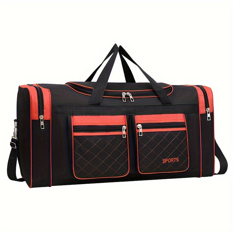 Spacious handbag for men with multiple pockets, ideal for travel and clothes storage.