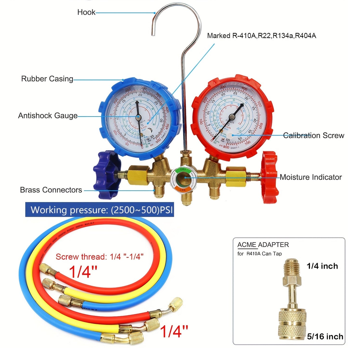 Set of high-quality fluorine meter with R410A adapter