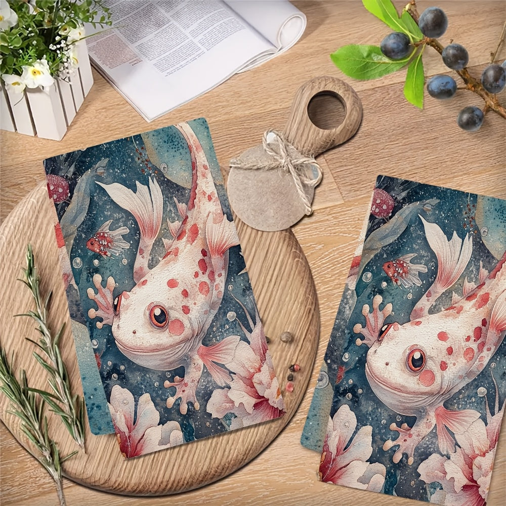 Set of 2 Ultra Soft Kitchen Towels featuring Charming Axolotl & Floral Design - Exceptionally Absorbent, Easy to Clean Dish Hand Towels, 40.64x60.96 cm - Ideal for Enhancing your Holiday Decor, Dishwashing Needs