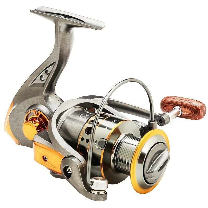 Rsenr High-Performance Spinning Fishing Reel with Stainless Steel & Copper/Aluminum Alloy, Smooth Bearings, Durable Wooden Handle - Ideal for Freshwater & Saltwater Fishing.