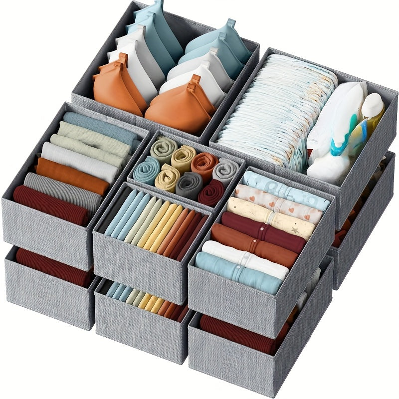 12 Clothes Drawer Organizer Bins for Nursery and Bedroom. Non-woven fabric containers for baby clothing storage, hand washable. Ideal for closet and dresser organization.