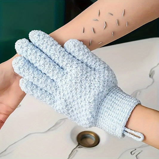 Shower gloves for exfoliation, cleansing, and massage - removes dead skin and dryness.