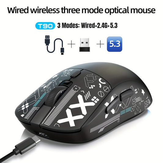 HXSJ Wireless Gaming Mouse with RGB Lighting, USB-C, 3 DPI Settings, Right-Handed Design, Plug & Play - Ideal for Gaming, Office, and Home Use.