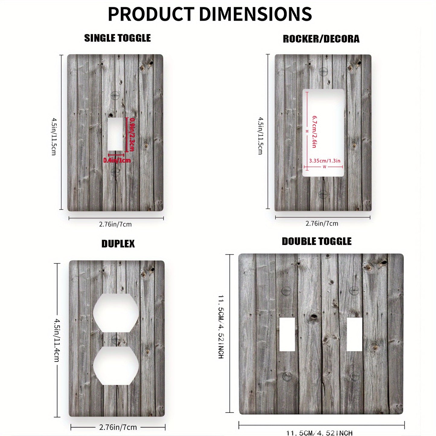 Sold in packs of one, decorative wooden wall plates for light switches and socket outlets are available in 1-gang or 2-gang styles.