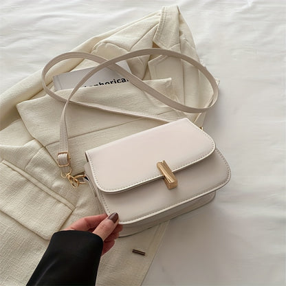 Casual PU crossbody bag for women with adjustable strap, solid color, turn-lock closure, lightweight handbag with French stick lock design at origin Baigou.