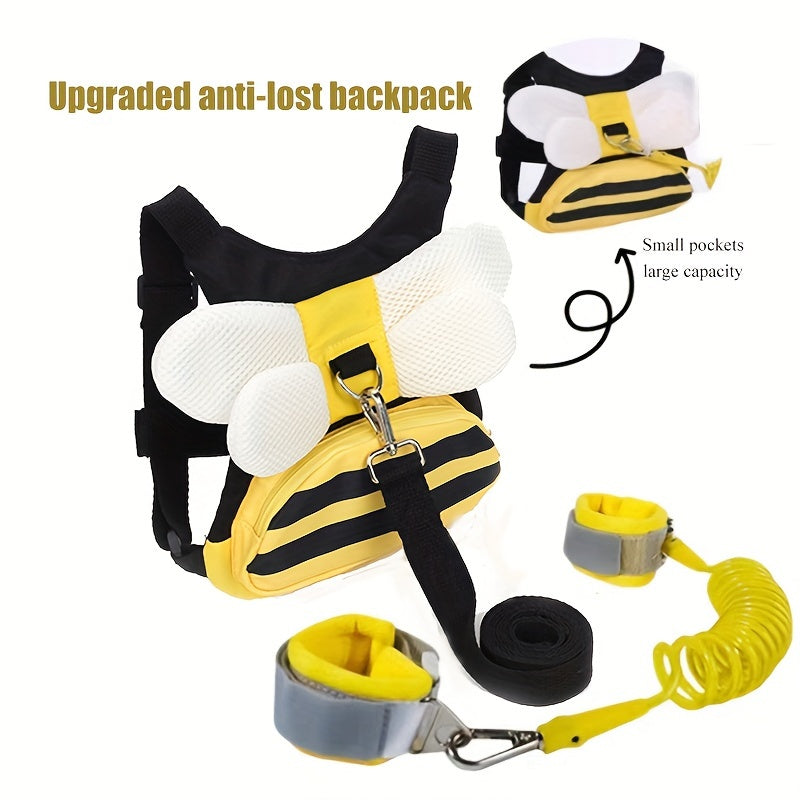 Yellow Bee Safety Harness Backpack with Wrist Link, 3-in-1 Cute Bee Design for Safe Walking. Includes Leash Storage Pocket. Perfect for Christmas, Halloween, Thanksgiving, or Mother's Day Gift.