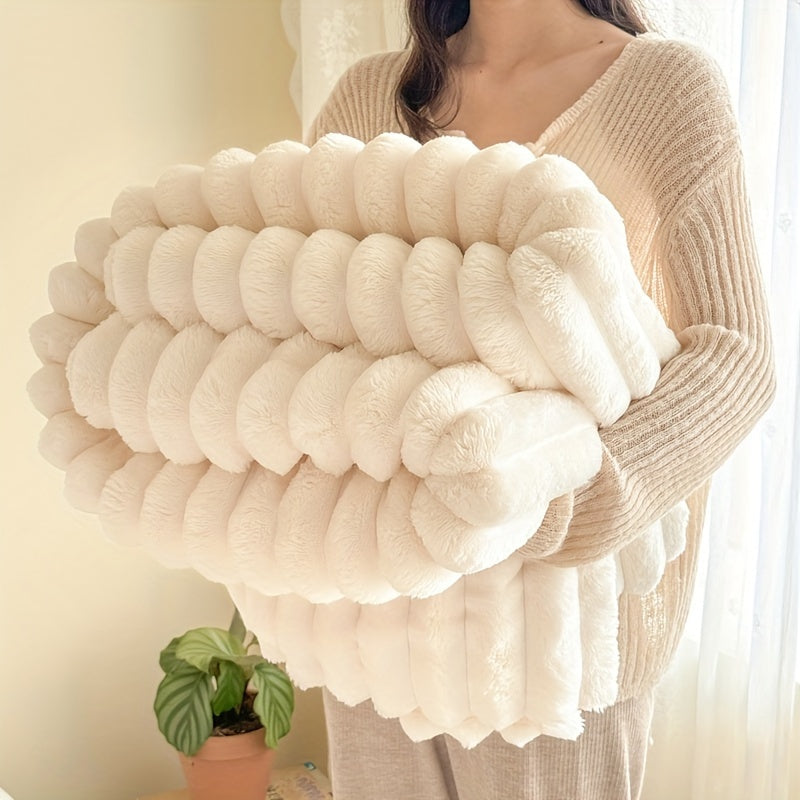 Luxurious Faux Rabbit Fur Shawl Blanket - Cozy and Soft for Sofa, Bed, Office, Travel - Perfect All-Season Gift, Christmas Present - 100cm x 150cm, Contemporary Knit Polyester - Warm and Versatile