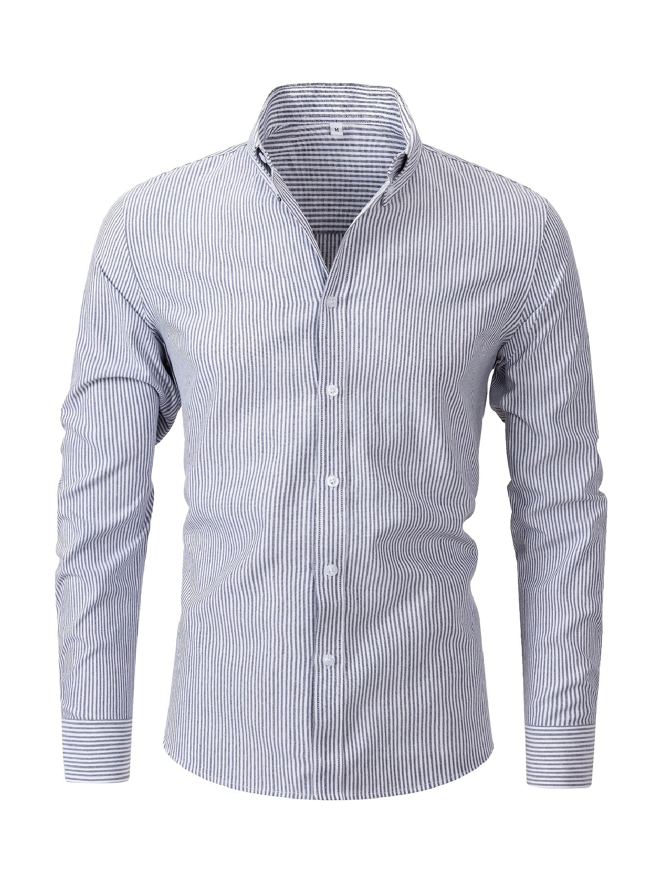 Men's high-end Oxford shirt for autumn in extended sizes, featuring a vertical stripe design and anti-wrinkle technology.