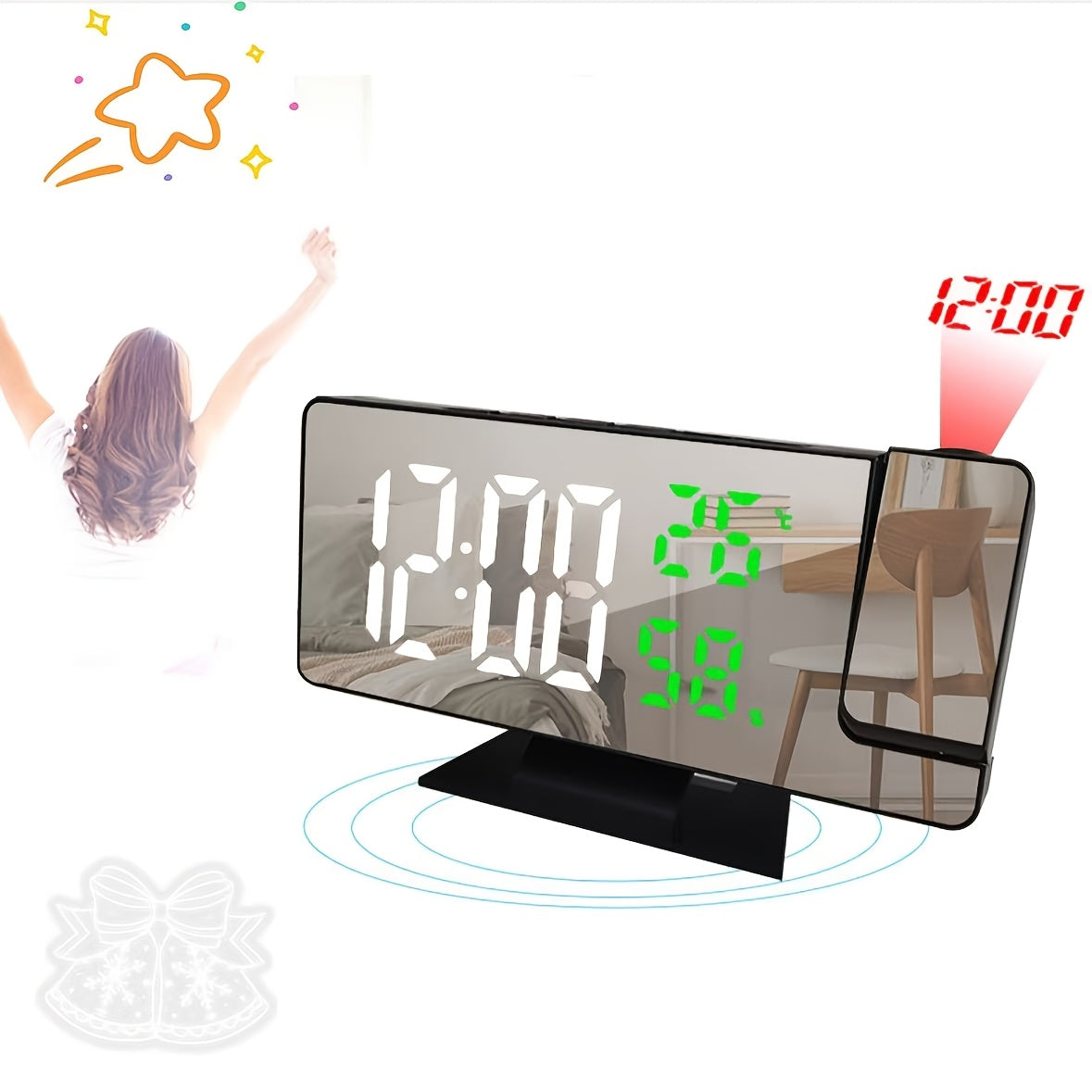 LED Projection Clock with Temperature, Humidity Display, and Smart Electronic Alarm for the Bedroom.