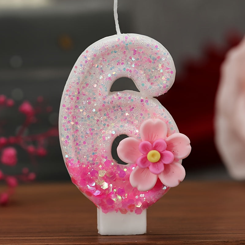 Pink floral number candle for cake decorations and parties.