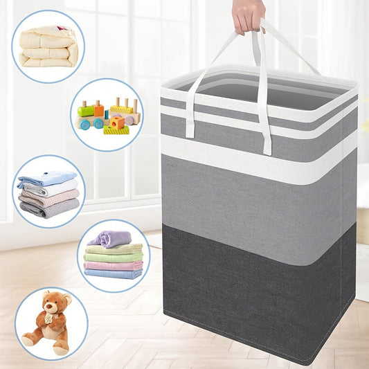 Graduated Grey Laundry Basket with Waterproof and Freestanding Design - This Collapsible Tall Clothes Hamper features Extended Handles for Easy Transport of Clothes and Toys in the Dorm and Family - 75L Capacity.