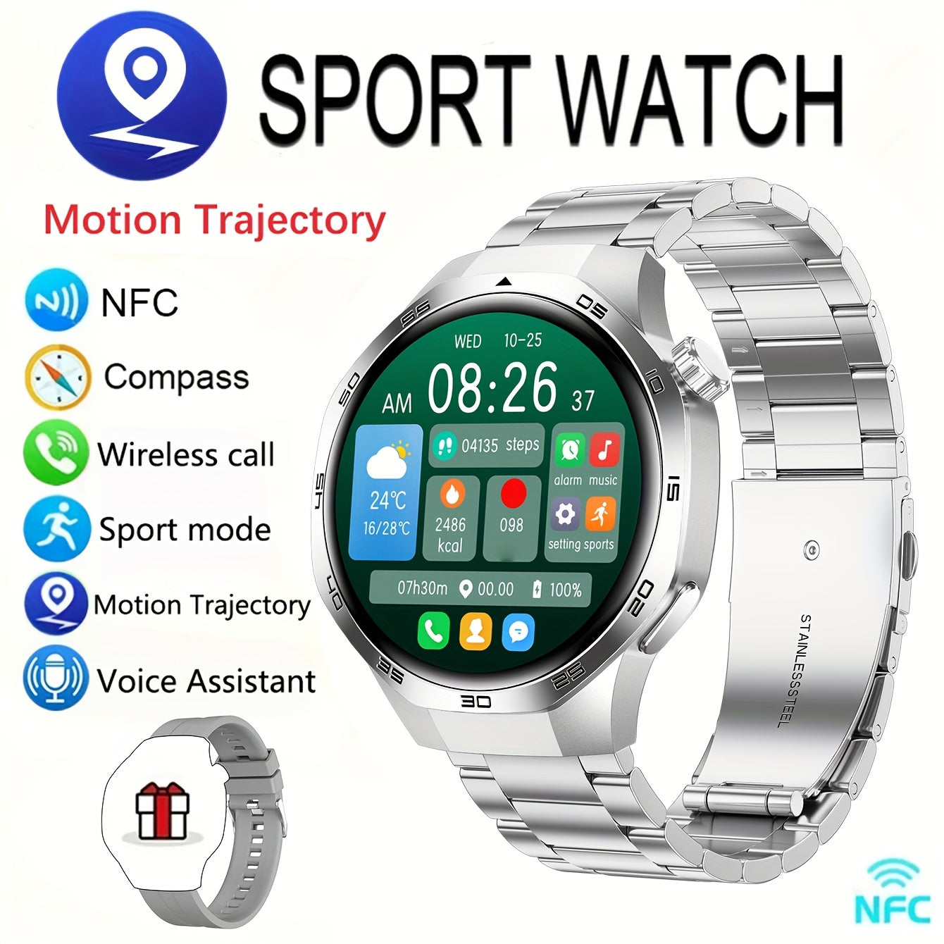 2025 New GPS Motion Trajectory Smart Watch for Men Watch 5 Max with AI Voice Wireless Call NFC, 100+ Sports Modes, Outdoor Sports Men'S Smart Watch, Fitness Tracker with Compass, Father'S