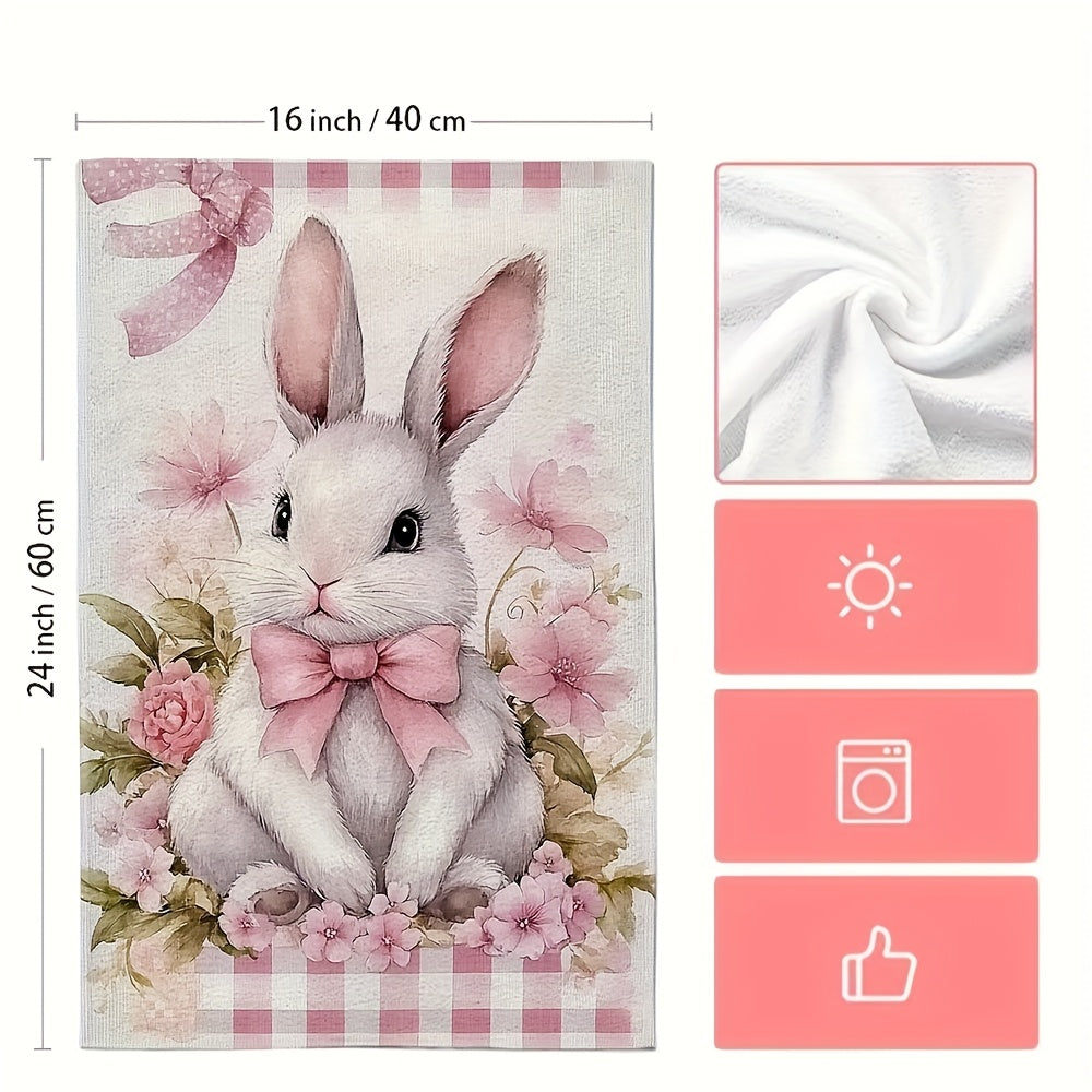 Get twice the convenience with our 2-Pack of ultra soft polyester kitchen towels. These high absorbency dish hand towels feature a charming coastal theme with bunny and bow design. Each towel measures 40.64x60.96 cm and is machine washable for easy