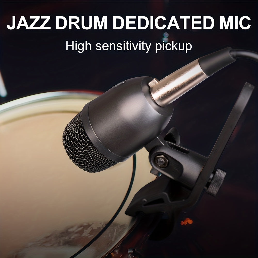 Depusheng 7pcs Wired Dynamic Microphone Kit for Drums, with All-Metal Construction, Ideal for Kick Bass, Tom/Snare, and Cymbals. Includes Thread Clips and 7 Audio Cables for Stage Use.