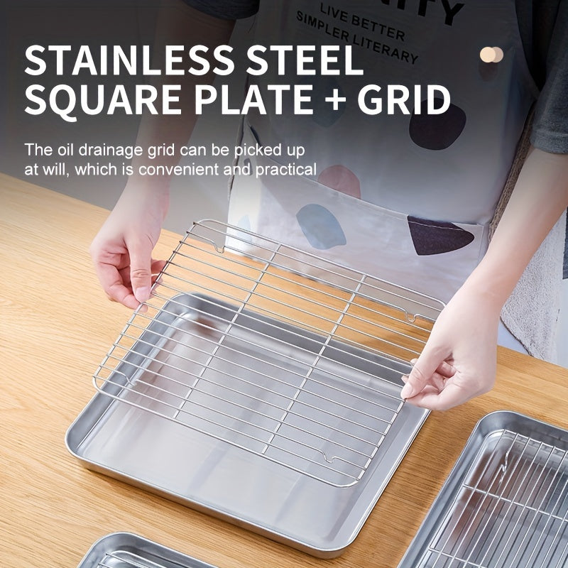 Stainless Steel Baking Sheet Set with Cooling Rack - Ideal for Grilling Meat and Chicken - Available in 3 Sizes